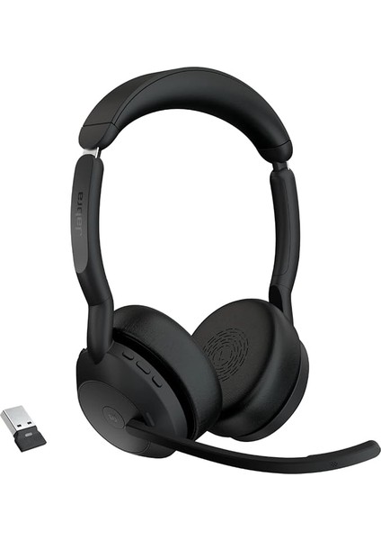 Evolve2 55 Stereo Kablosuz Kulaklık Jabra Air Comfort Teknolojisi, Gürültü Önleyici Mikrofonlar ve Aktif Gürültü Önleme - Ms Teams Sertifikalı, Diğer Tüm Platformlarla Çalışır - Siyah