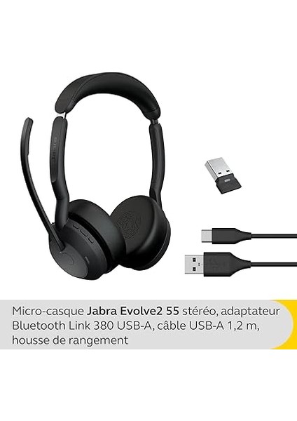 Evolve2 55 Stereo Kablosuz Kulaklık Jabra Air Comfort Teknolojisi, Gürültü Önleyici Mikrofonlar ve Aktif Gürültü Önleme - Ms Teams Sertifikalı, Diğer Tüm Platformlarla Çalışır - Siyah fiyatları