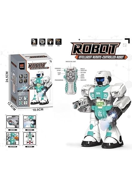 Buhar Atan Uzaktan Kumandalı Savaşçı Robot Sesli Işıklı Müzikli Dans Eden 2 Adet Yapışkanlı Mermi Atan Akıllı Robot (Mavi) indirimleri