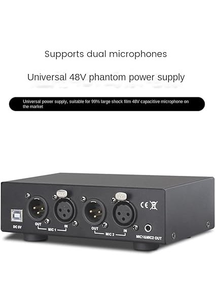 USB Çift Karışık Çıkış Phantom Güç Kaynağı Siyah 48 V Kondenser Mikrofonlar Müzik Kayıt Ekipmanları Için fırsatları