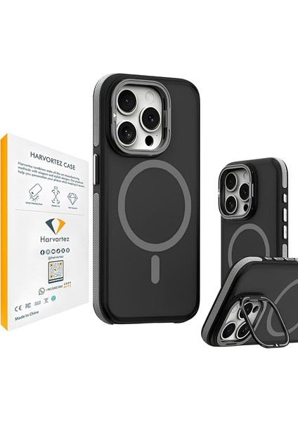 iPhone 14 Pro Max Kılıf Magsafe Uyumlu, Güçlü Manyetik Cep Telefon Kılıfı, Metal Standlı, Mat Darbe Emici Kapak, Alüminyum Tuşlar ve Kaydırmaz Yan Şeritlerli Phone Case - Titamyum Gri