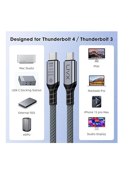 Type C To Type C Usb4.0 240W 40GBPS 8k60hZ Uzatma Kablosu 1 Metre Lcu fırsatları