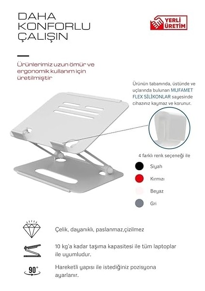 2 Tüm Modellerle Uyumlu Metal Kolay Ayarlanır Katlanabilir Beyaz Laptop Standı Yükseltici fiyatları