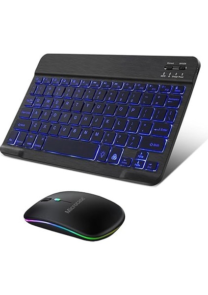 Tablet Telefonlar Için Rgb Işıklı Şarjlı Bluetooth Klavye + Mouse AL4884 (Beyaz) fiyatları