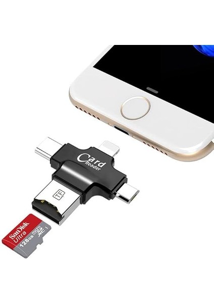 Gn-24 Otg 4 In 1 Micro USB Flash Disk Type C Mikro Sd Kart Okuyucu Ios iPhone Android (Siyah) modelleri