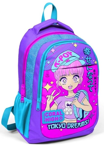 High Mor Pembe Mavi K-Pop Ilkokul ve Ortaokul Sırt Çantası Üç Bölmeli Kız Çocuk