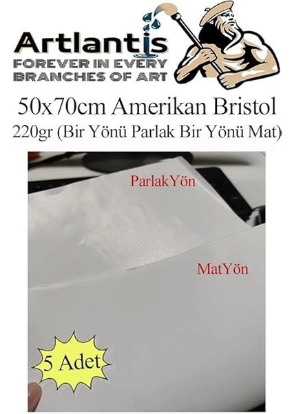 Bristol Karton 50X70 cm 5 Adet 220 gr Bir Tarafı Parlak Bir Tarafı Mat Kağıt Biristol Karton fiyatları