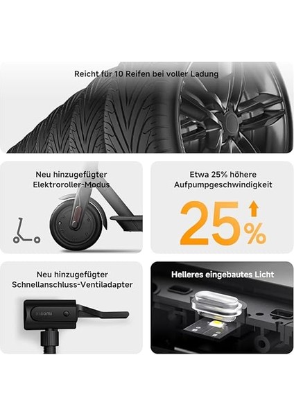 Taşınabilir Elektrikli Hava Kompresörü 2 - Taşınabilir Hava Kompresörü (0,2 10,3 BAR/3-150 Psi, 6 Mod, 2000 Mah Pil, 14,4 Wh, Usb-C Şarj, LED Ekran), Siyah (Es Versiyonu) fiyatları