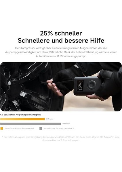 Taşınabilir Elektrikli Hava Kompresörü 2 - Taşınabilir Hava Kompresörü (0,2 10,3 BAR/3-150 Psi, 6 Mod, 2000 Mah Pil, 14,4 Wh, Usb-C Şarj, LED Ekran), Siyah (Es Versiyonu) indirimleri