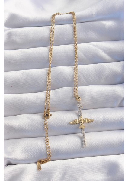 316L Çelik Zincir Gold Renkli Zirkon Taşlı Anka Kuşu Kolye fiyatları