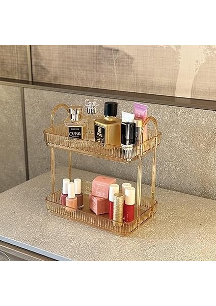 Katlı Makyaj Organizeri Kozmetik Aksesuar Düzenleyici Kozmetik Vitrini (Amber Sarı) fırsatları