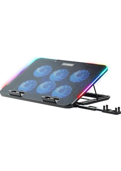 Gaming M60 Laptop Soğutucu, Notebook Stand,10 Rgb Işık Kontrolü, 15.6-17 Inch, Hız Kontrolü, 6 Büyük Fan,telefon Standı, 2 USB indirimleri