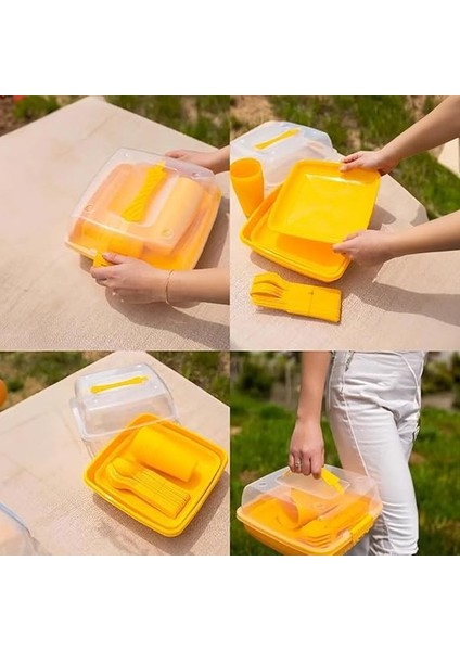 Piknik Seti, 6 Kişilik Piknik Seti, Taşıma Çantalı Piknik Seti, 32 Parça Piknik Seti, Pasta Börek Taşıma Kabı, Kamp Seti, Piknik Yemek Takımı (Sarı) fiyatları