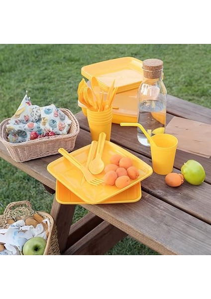 Piknik Seti, 6 Kişilik Piknik Seti, Taşıma Çantalı Piknik Seti, 32 Parça Piknik Seti, Pasta Börek Taşıma Kabı, Kamp Seti, Piknik Yemek Takımı (Sarı) fırsatları