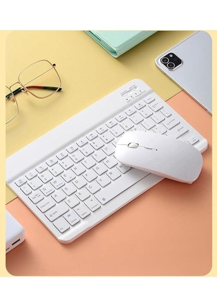 11. Nesil A16 11" 2025 Tablet Için Uyumlu Slim Şarjlı Türkçe Bluetooth Klavye ve Mouse Seti Beyaz modelleri