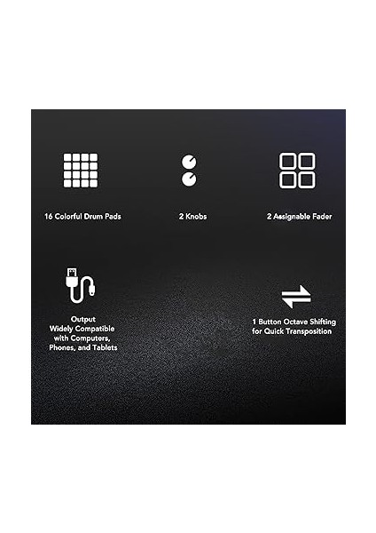 Pad Denetleyicisi, Rgb Taşınabilir Mıdı Drum Pad Kontrolörü 16 Drum Ped, 2 Atandırılabilir Fader Düğmesi, Özelleştirilebilir Anahtarlar, Yeni Başlayan Müzik Prodüksiyonu Için fırsatları