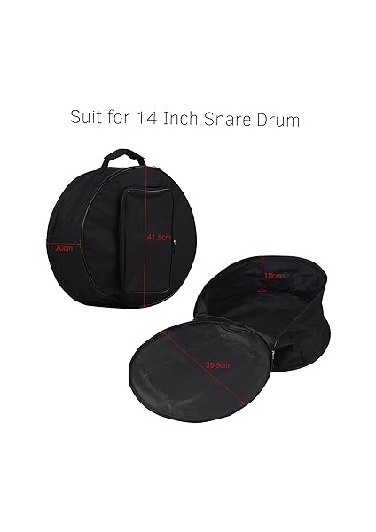 Trampet Sırt Çantası Kılıfı, Omuz Kayışı Naylon Kumaş ile 14 Inç Tambur Çantası, Drum Sticks Için Dış Cepler Müzik Kitabı Koruyucu Uygun Taşıma (Black) modelleri
