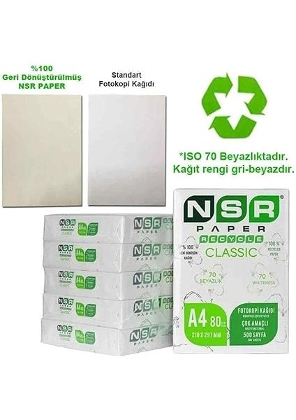 Paper Classic Geri Dönüştürülmüş A4 Fotokopi Kağıdı 80 gr - Ürün Rengi%70 Beyazdır modelleri