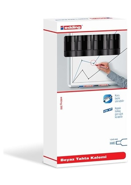 260 Beyaz Yazı Tahtası Kalemi, Siyah, 4'lü Set, Yuvarlak Uç 1,5-3 mm fiyatları