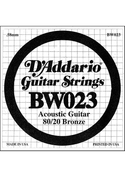 BW023 Akustik Tek Tel, 80/20 Bronze Wound, 023, (Sol) Pa