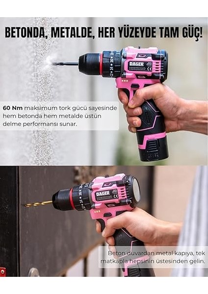 Nova 16.8V Kömürsüz Darbeli Şarjlı Matkap Vidalama Seti | 60NM | Çift Akü + 85 Parça Aksesuar + Hızlı Şarj | Pembe modelleri