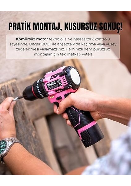 Nova 16.8V Kömürsüz Darbeli Şarjlı Matkap Vidalama Seti | 60NM | Çift Akü + 85 Parça Aksesuar + Hızlı Şarj | Pembe fırsatları