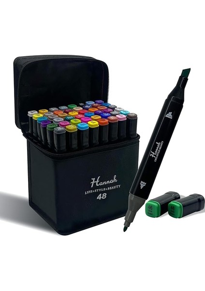 Adet Marker Kalemden Oluşan Rengarek Kalem Seti Çantalı Standlı Çift Taraflı Marker Boyama Renklendirme Kalemleri