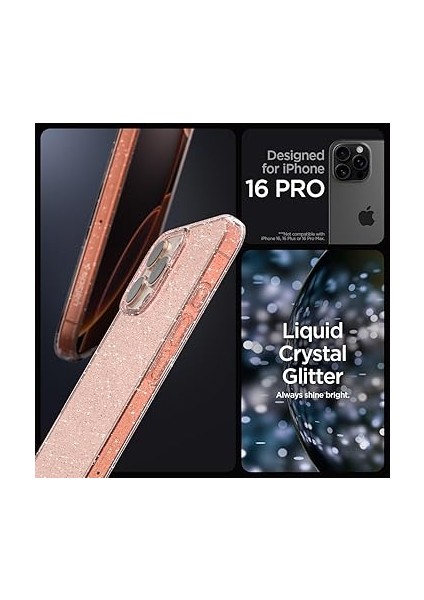 iPhone 16 Pro ile Uyumlu Ince Kılıf Liquid Crystal Glitter Sararma Karşıtı Duraclear Hava Kanalı Teknolojisi Askeri Sınıf Koruma Rose Quartz Şeffaf Simli Kapak - ACS08114 fiyatları