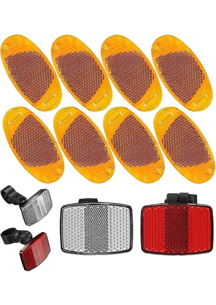 12 Adet Bisiklet Reflektörü, Bisiklet Reflektörleri, Ön ve Arka, Bisiklet Tekerlek Jant Reflektörleri, Ön ve Arka Reflektör Seti, Bisiklet Gidon Selesi, Tekerlekler Için Reflektörler