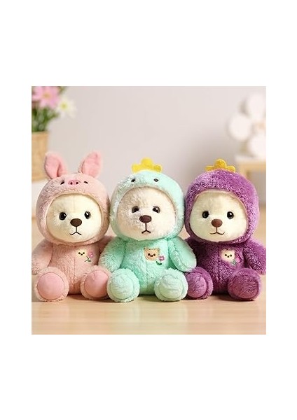 Şapkalı Peluş Ayıcık | Yumuşacık Oyun ve Uyku Arkadaşı, 35 Cm, Mor Renk | Çocuklar Için Doğum Günü Hediyesi | Ce Sertifikalı | Dinazor Kıyafeti Giyen Pufi Ayıcık modelleri