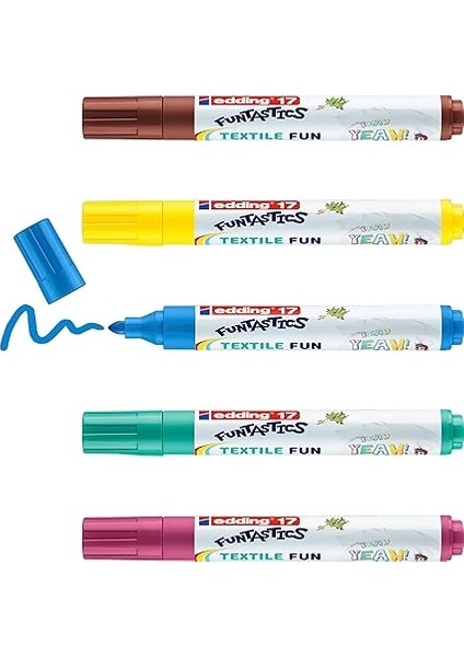 17 Funtastıcs Textıle Fun Çocuklar Için Tekstil Kalemi - Sarı, Kahverengi, Mavi, Kırmızı, Yeşil - 5'li Kalem Seti - 2-3 mm Yuvarlak Uç fiyatları