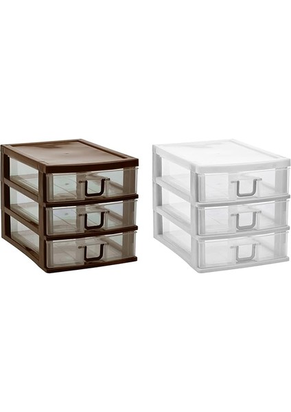 3 Gözlü Plastik Çekmeceli Takı Bileklik Evrak Organizer - AL3703 (Beyaz)