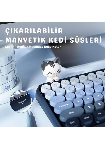 Kablosuz Bluetooth Retro Sessiz Klavye – Yuvarlak Tuşlu, Kedi Süs Aksesuarı, 84 Tuşlu, Taşınabilir, Akıllı Uyku Modu, Ergonomik Tasarım, Tablet Telefon Uyumlu, Ajazz AJ308I Mavi fırsatları