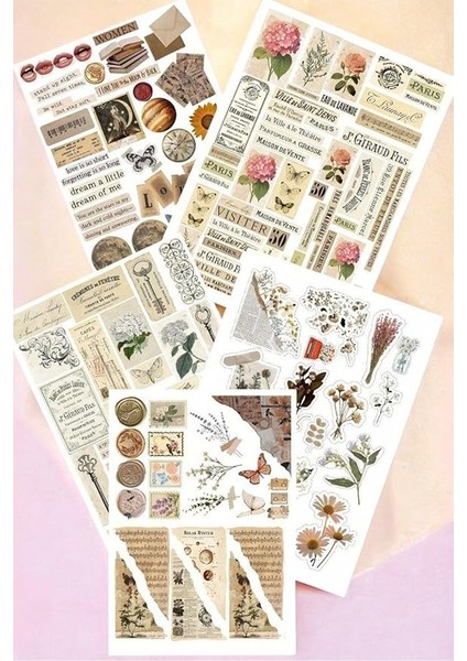 Major Selection 5 Li Brown Vintage Temalı Sticker Paketi/bullet Journal Defter Çıkartma Ajanda Laptop Etiket