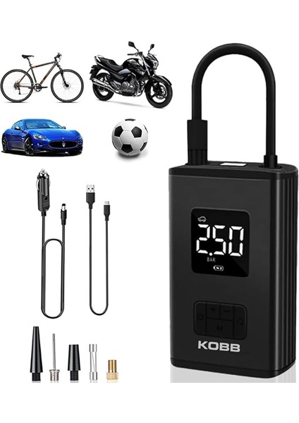 KB425 12V Şarjlı Li-On 150 Psı Dijital Göstergeli Akıllı Lastik Şişirme Pompası + Powerbank + Sos + LED Lamba