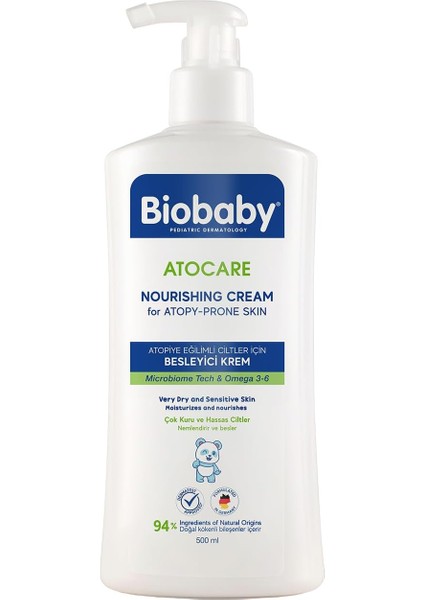 Atocare Bebek Kremi – Çok Kuru ve Atopiye Eğilimli Ciltler Için – 500 ml Pompalı Şişe – Prebiyotik & Postbiyotik Içerikli Nemlendirici Bakım Kremi