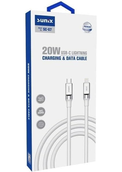 Sc-67 20W Usb-C Lightning Şarj ve Data Kablosu Beyaz modelleri