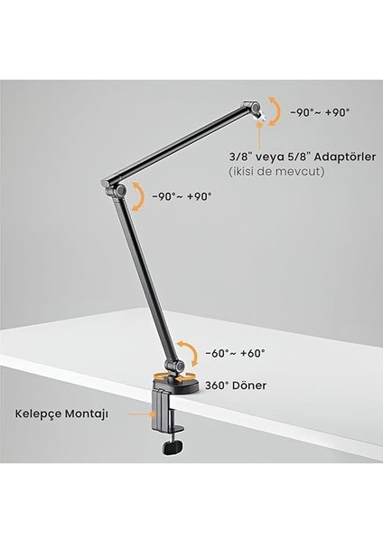Ergonomik Premium Mikrofon Tutucu, Ayarlanabilir Kol ve Yükseklik Masa Mikrofon Standı fiyatları