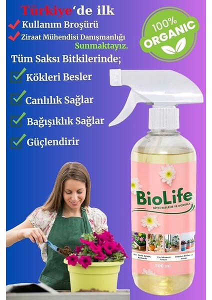 Için Besleyici Organik Sıvı Gübre-Biolife (500ML) Bitkilerin Canlanmasını, Çiçek Açmasını ve Korunmasını Sağlar. fiyatları