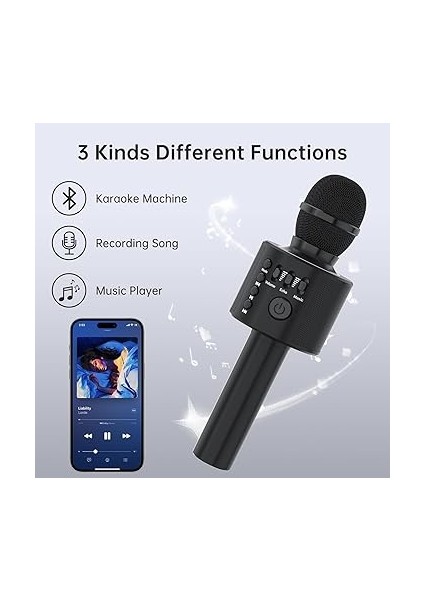 Kablosuz Karaoke Mikrofonu, Çocuklar Için, Siyah modelleri