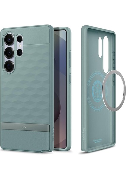 Caseology Galaxy S25 Ultra ile Uyumlu Kılıf Parallax Mag Hava Kanalı Teknolojisi Askeri Sınıf Koruma Sage Green 3 Boyutlu Tasarım Kapak - ACS09053