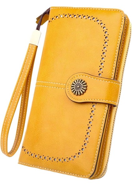 Kadın Cüzdanı, Moda Uzun Fermuarlı Cep Telefonu Çantası, Mumlu Deri Kimlik/fotoğraf El Çantası