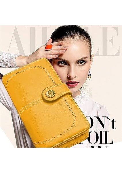 Kadın Cüzdanı, Moda Uzun Fermuarlı Cep Telefonu Çantası, Mumlu Deri Kimlik/fotoğraf El Çantası modelleri