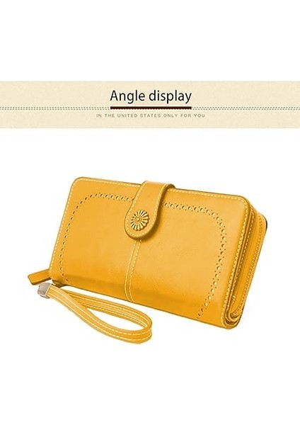 Kadın Cüzdanı, Moda Uzun Fermuarlı Cep Telefonu Çantası, Mumlu Deri Kimlik/fotoğraf El Çantası fırsatları