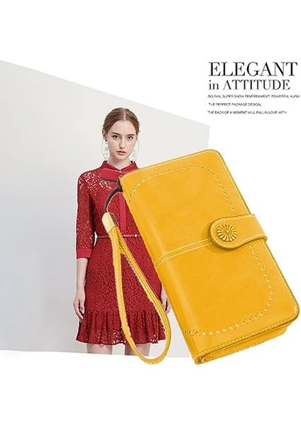 Kadın Cüzdanı, Moda Uzun Fermuarlı Cep Telefonu Çantası, Mumlu Deri Kimlik/fotoğraf El Çantası indirimleri