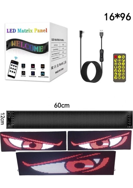 Esnek Katlanabilir Panel LED Cama Yapışır Uygulama Ile Kontrol Dijital Tabela Kayar 60CM 16X96 L