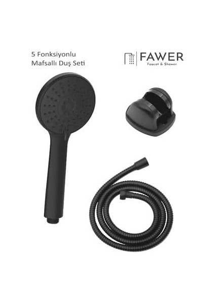 5 Fonksiyonlu Yüksek Basınçlı Duş Başlığı Mafsalı 150 cm Hortum Siyah Veya Beyaz (Siyah) modelleri