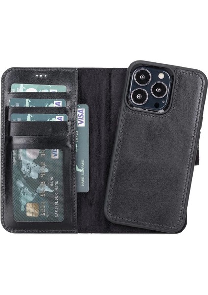 Apple iPhone 13 Pro Uyumlu Deri Cüzdanlı Kılıf Siyah indirimleri