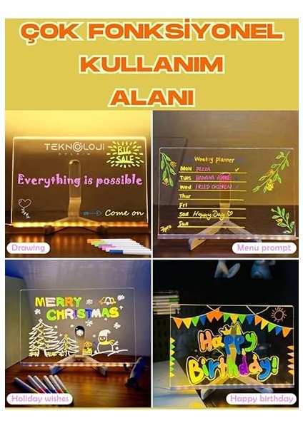 Çizim Tahtası LED Işıklı 20X30 cm 7 Kalem ve Stant Hediyeli Neon Işıklı Eğitici Not Tahtası fırsatları