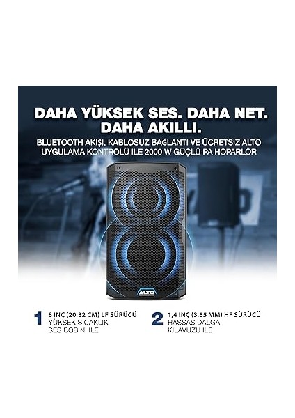 TS408-2000W 8 Inç Powered Pa Hoparlör 3 Kanal Mikser, Bluetooth Akışı, Kablosuz Hoparlör Bağlantı, Dsp ve Alto App fiyatları